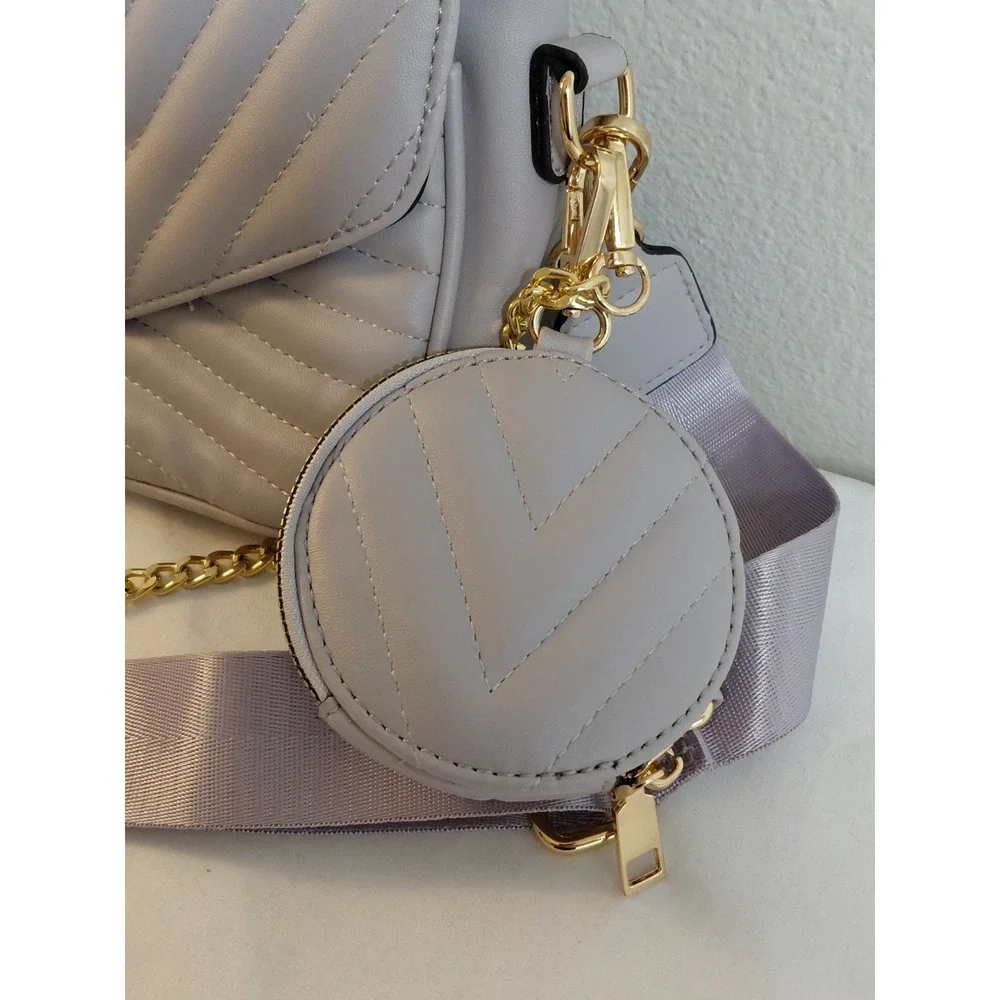Valentino Orlandi Chevron Quilted Crossbody Bag Light Purple Lavender Coin Pouch